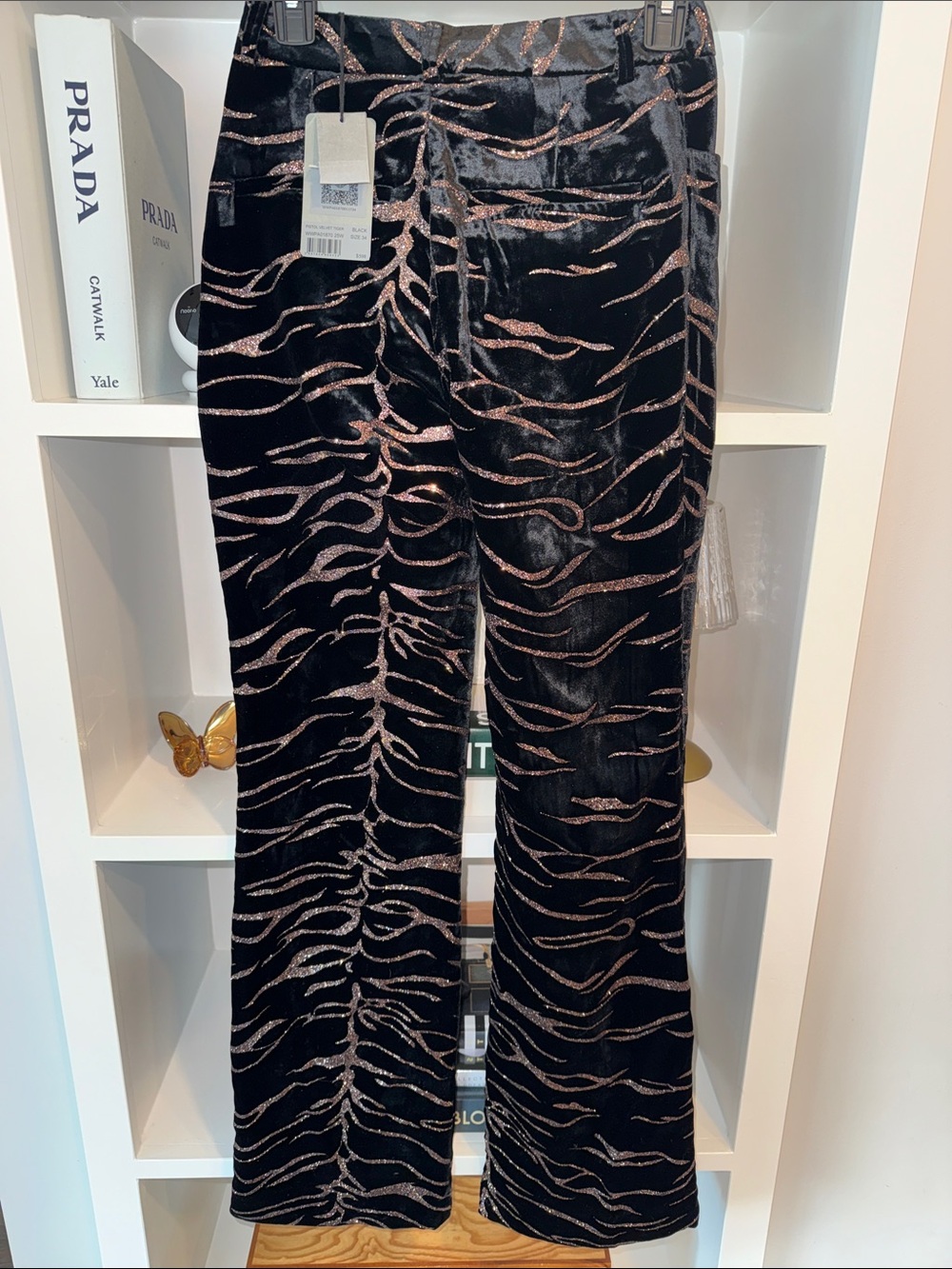NWT Zadig & Voltaire Pistol Black Velvet Pants with Metallic Tiger Stripe